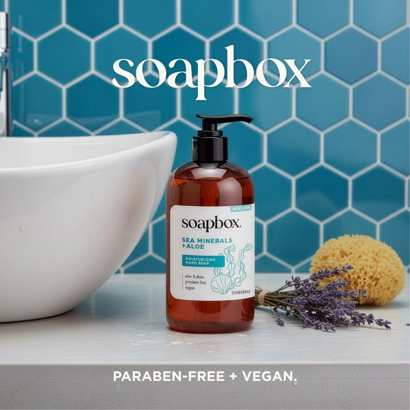 Soapbox Liquid Hand Soap, Sea Minerals & Aloe - Gentle & Moisturizing Hand Wash for Kitchen and Bathroom, Vegan & Cruelty Free Scented Hand Soap 12 Ounce Pump Bottles (Pack of 3) - Image 5